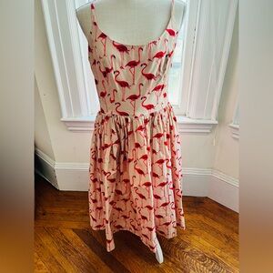 Hearts and Found Flamingo Print Vintage Midi Dress